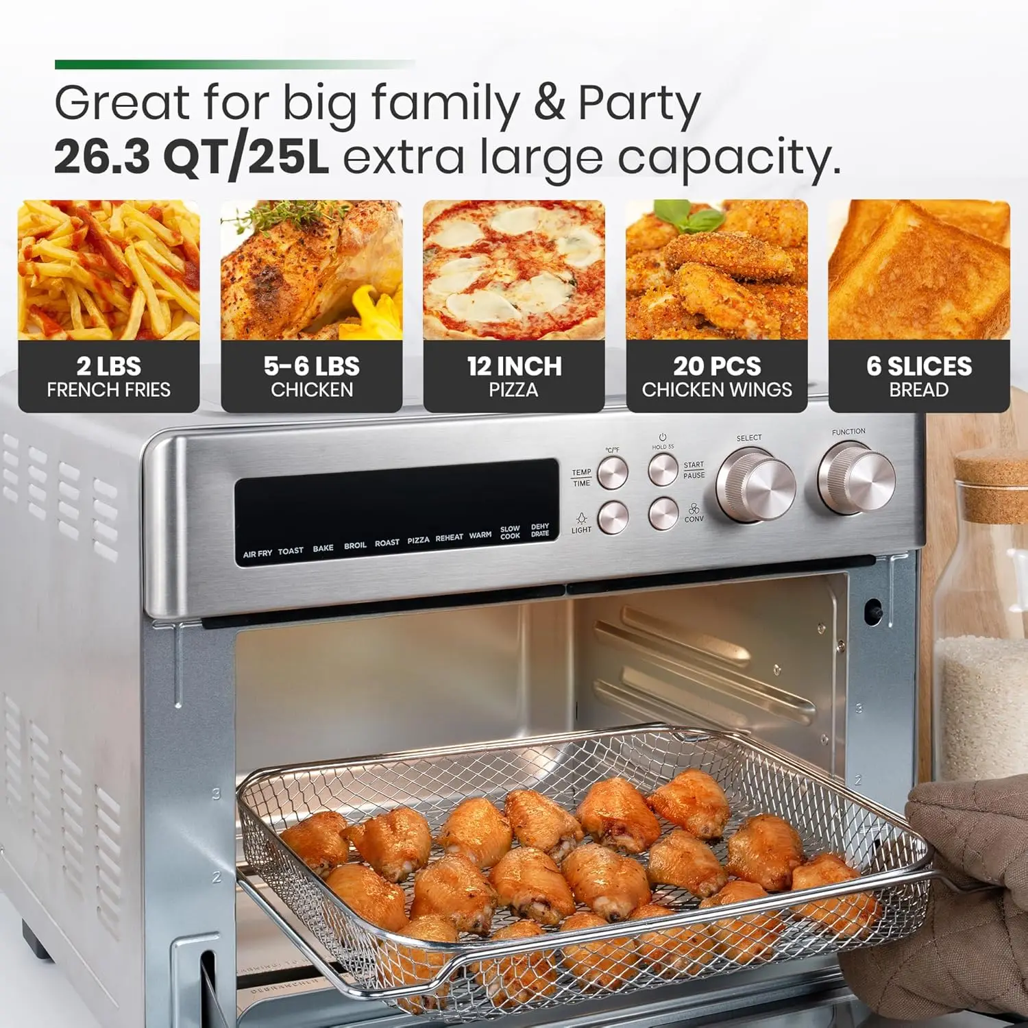 Heating Air Fryer Toaster Oven, Extra Large Countertop Convection Oven 10-in-1 Combo, 6-Slice Toast, Enamel Baking Pan Easy Clea 6
