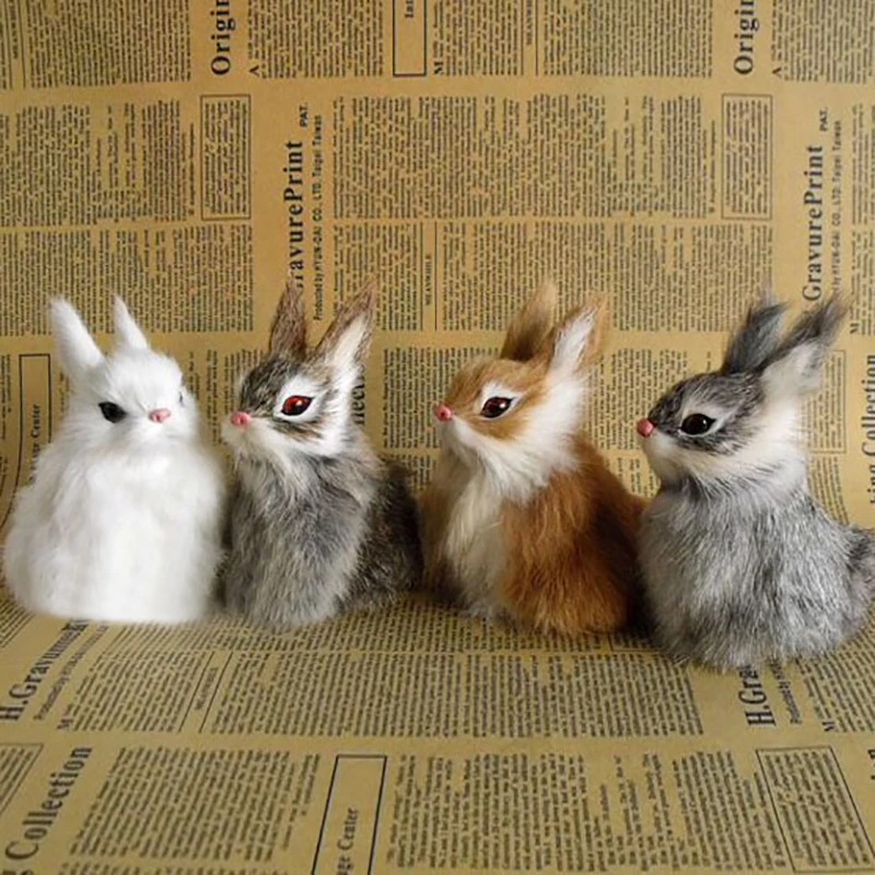 

1pcs Simulation Furry Doll Toy Lovely Animal Bunny Model Figures Plush Furry Squatting Rabbit Home Decoration Miniatures