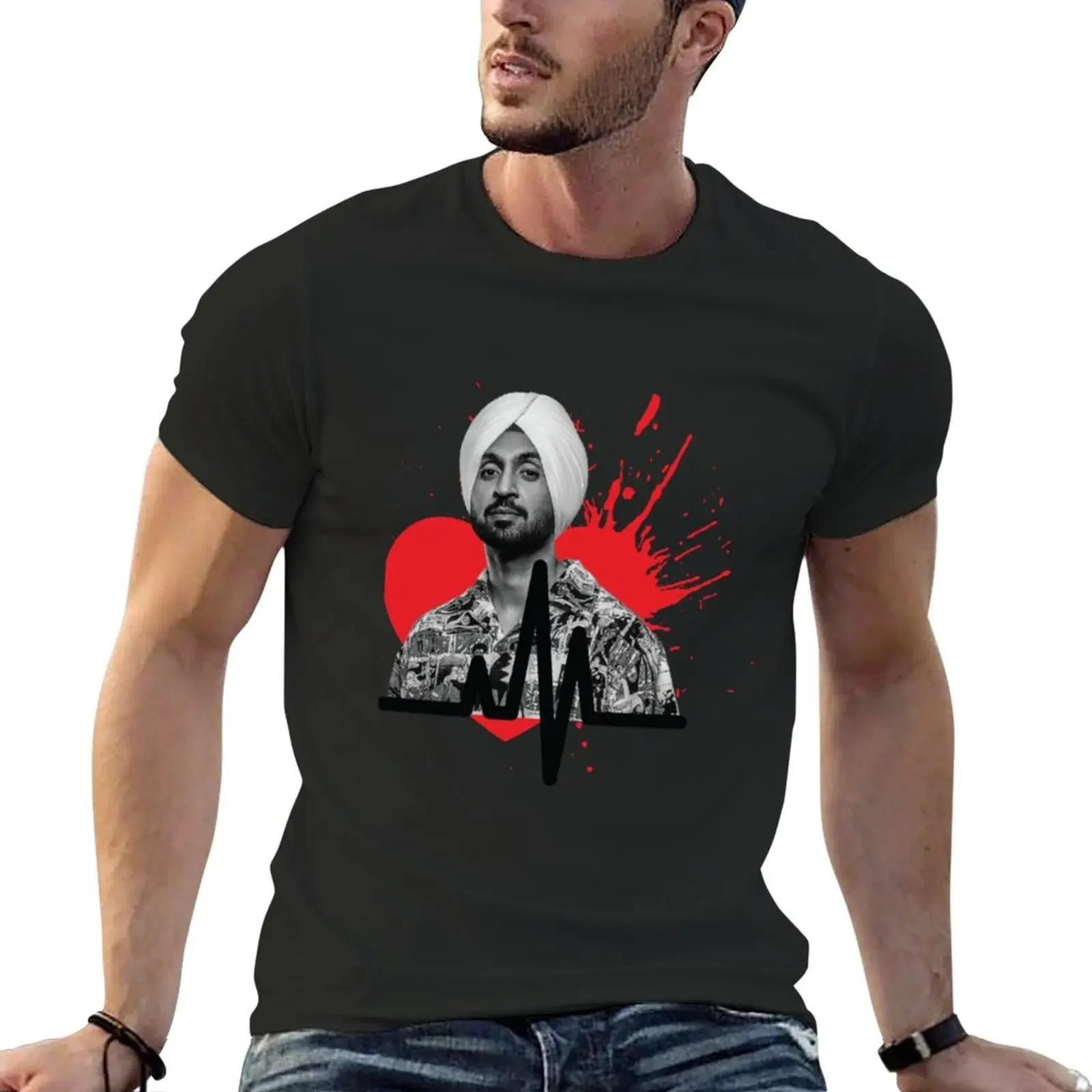

diljit dosanjh red heart T-Shirt boys animal print vintage T-shirts for men cotton
