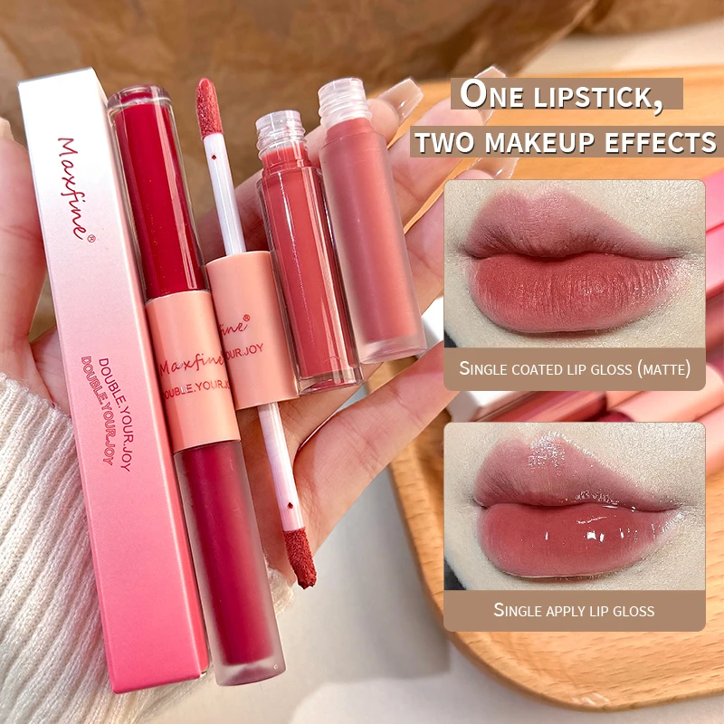 Double End Lip Glaze Espelho Full Gloss E Velvet Matte Long Term Cor e umidade Lip Gloss Anti Stain Cosméticos Lip Glaze 2