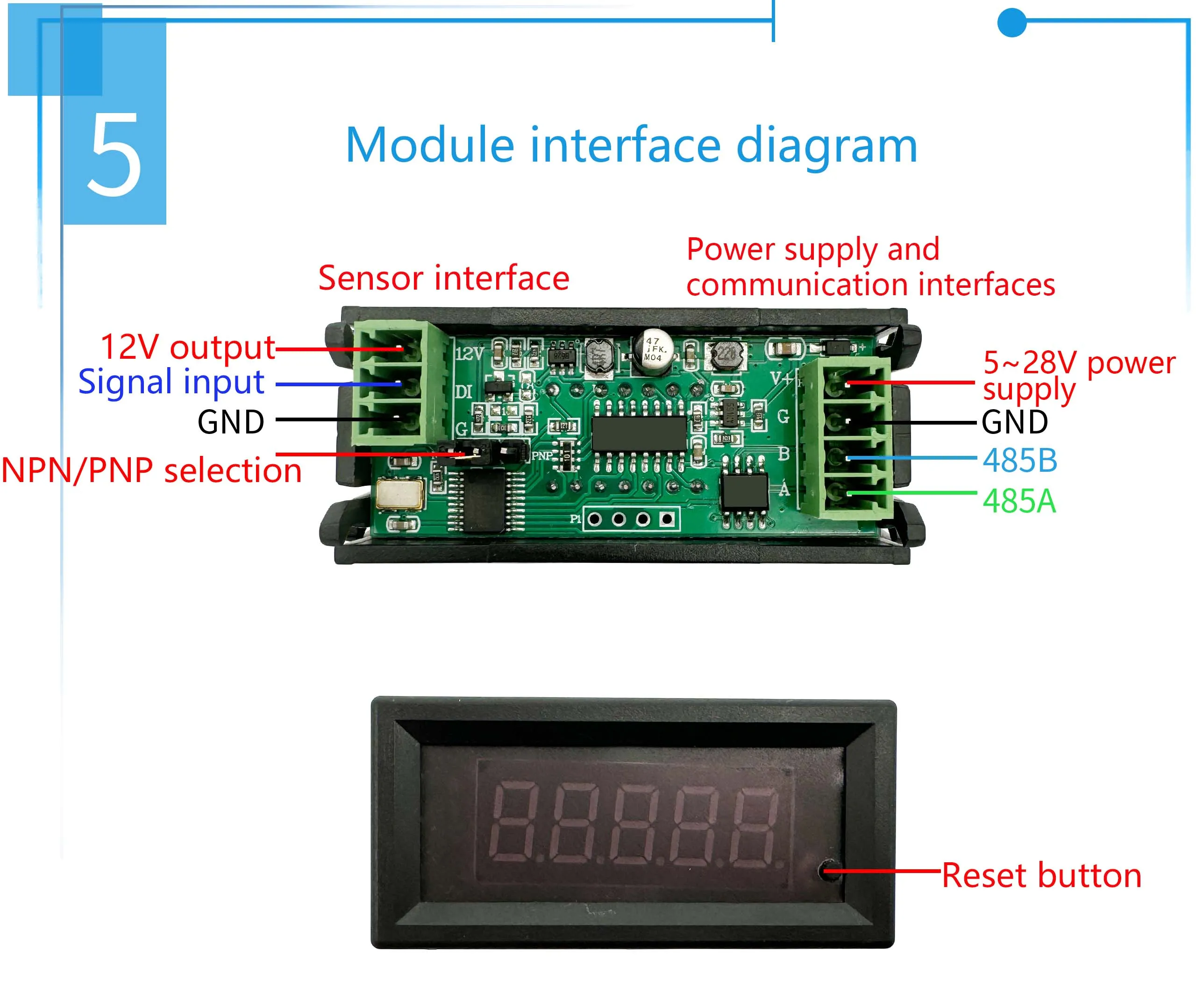Frequency meter, motor tachometer, digital display, electronic counter module, p