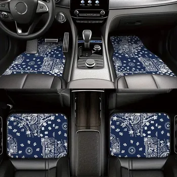 Tappetini per auto da 4 pezzi Tappetino per auto in poliestere stile retrò Resistente all'acqua e antimacchia Accessori per tappeti per auto universali