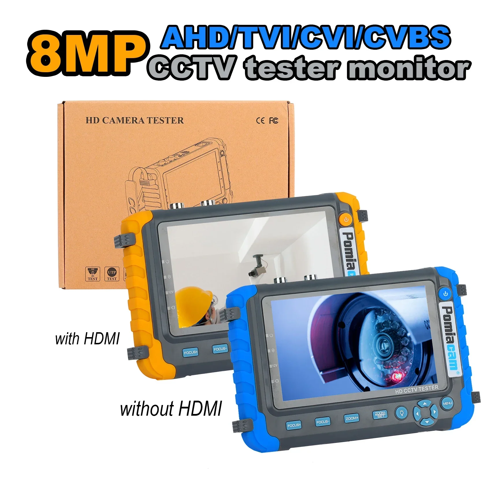 Тестер видеонаблюдения POMIACAM IV8W/IV8C 4 в 1, аналоговый монитор камеры безопасности 8 Мп, AHD/TVI/4мп/CVI с PTZ/UTP кабелем