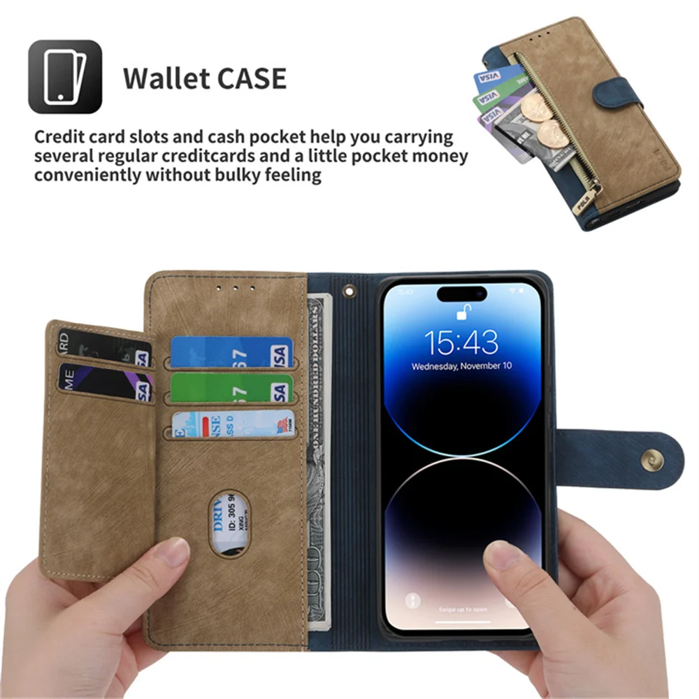 Luxury Zipper Leather Wallet Flip Case