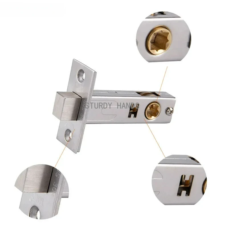 Zinc alloy lock tongue, household bathroom invisible door, anti-theft lock core, indoor silent body, hardware accessories