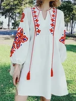 New Spring Autumn Women's Retro Ethnic Embroidered Dress Lantern Sleeves Bohemian Holiday Dress Women Tops GD678 - Image 6