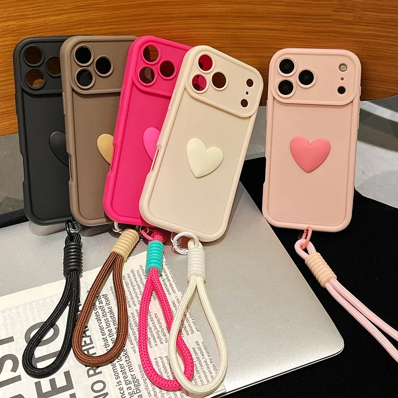 3D Candy Love Heart Soft Lanyard Phone Case - Silicone Shockproof Cover