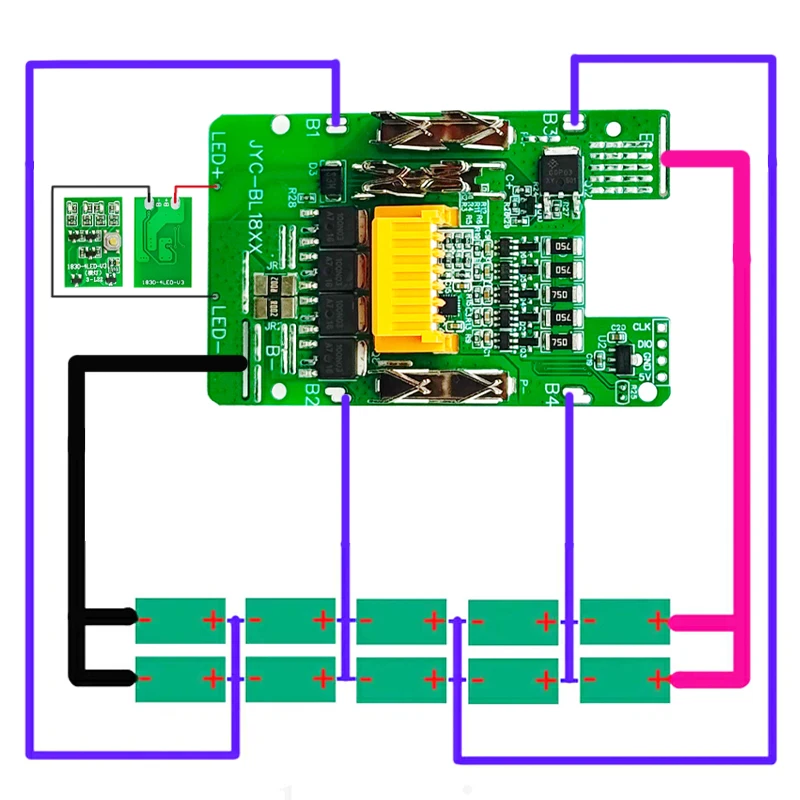 Makita 18V 리튬 이온 배터리 케이스 BL1830 BMS PCB 밸런스 충전 보호 회로 기판 전력 디스플레이 키 BL1860 용 4PCS
