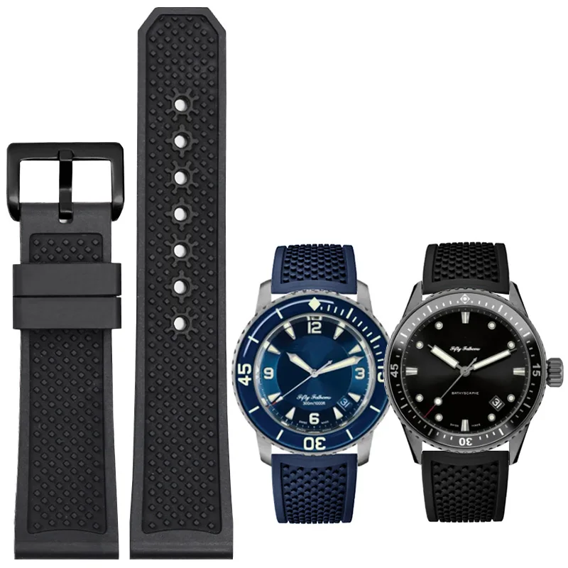 

Waterproof Fluororubber Watchstrap For BLANCPAIN 5000/CALIBRE Series Black Blue Needle Buckle Accessories Silicone Watchband