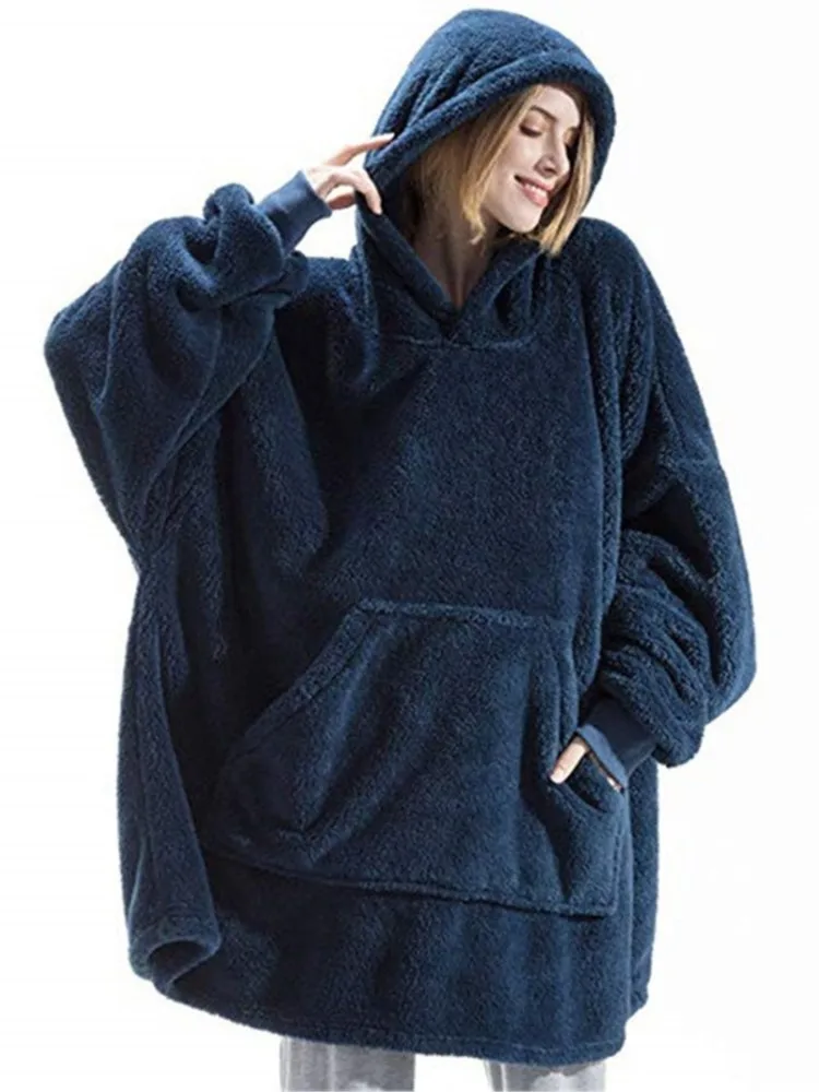 Home Leisure plus Size Sweater Women Hooded Lazy Blanket Flange Lambswool Double Layer Brushed Hoody