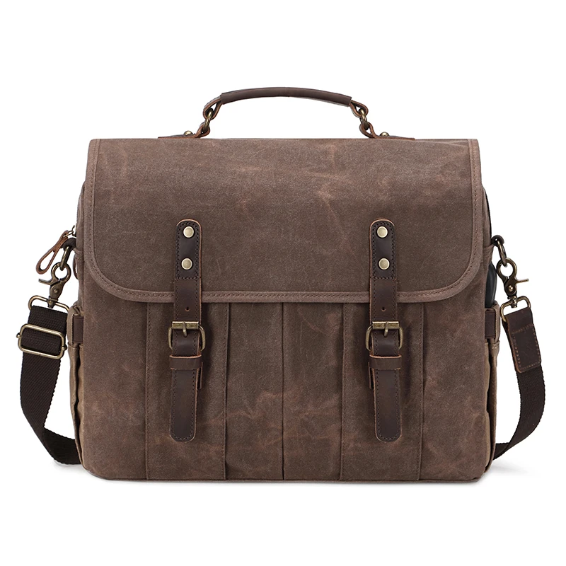 Mens Messenger Bag 15.6 Inch Waterproof Vintage Genuine Leather Waxed