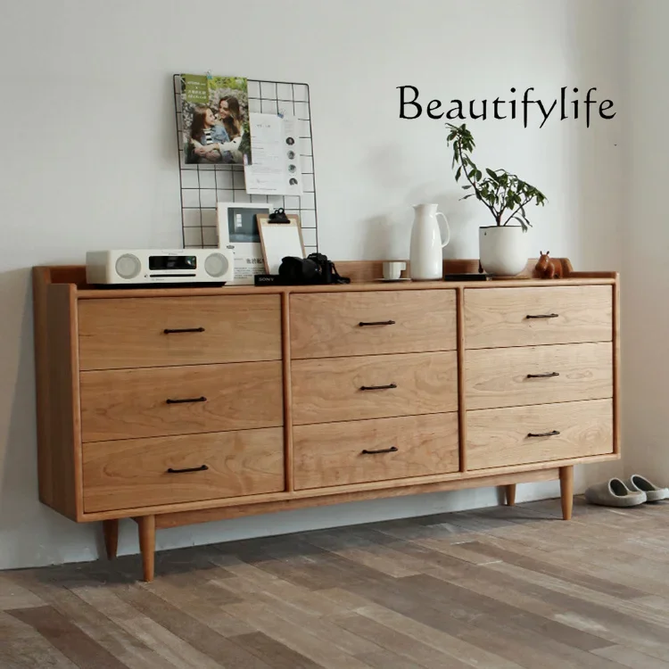 

Nordic Solid Wood Sideboard Cabinet Antique Style Home Simple Display Cabinet