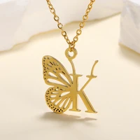 Initial Letter with Butterfly Necklace For Women Butterfly Jewelry Stainless Steel Alphabet Pendant Choker Necklace Female Gift - Image 3