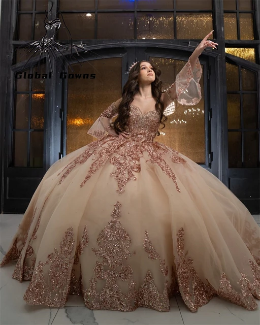 rose gold quinceanera dresses