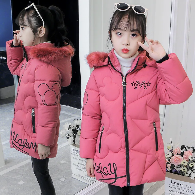 

2024 Winter Children Cotton Jacket Girls Cashmere Hooded Down Coat Kids Warm Thicken Outerwear Teenage Fashion Parka Clothes