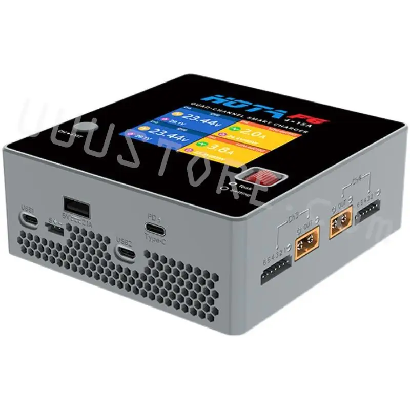 Hota F6 4X250W 15A 4 Channel Smart Balance Charger With Type-C For Lipo Liion Nimh Battery Fpv Racing Drone Rc Quadcopter Model