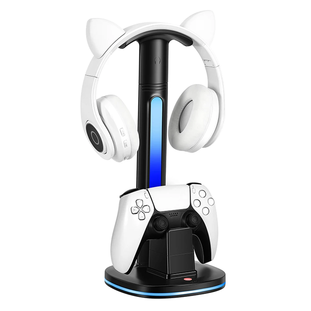 Station de charge PS5 avec support Casque, porte téléphone et lumière RGB