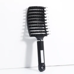 Detangling Hair Brush with Bristle & Nylon for Women - Wet & Dry Hair Massage Comb for Curly Hair Styling and Salon Use (Black)