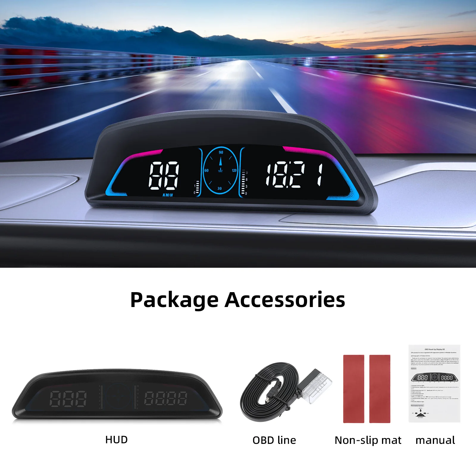 OBD HUD B3 ڵ ӵ  ÷ Ÿڹ,   Һ  ð, 5 ˶,  ˸