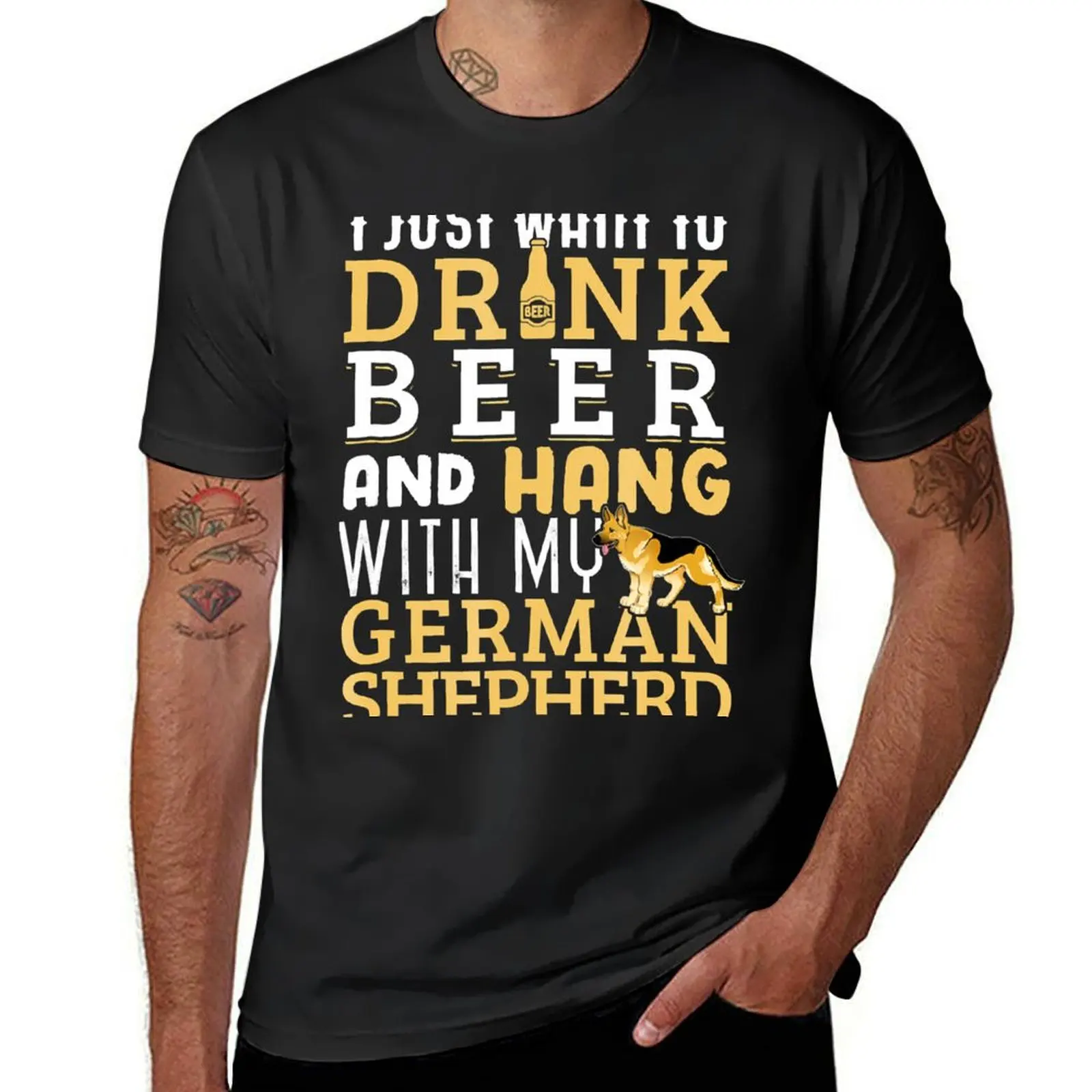 

German Shepherd Dad Funny Father's Day Dog Lover Beer T-Shirt boys whites tees heavyweights vintage Men's cotton t-shirt