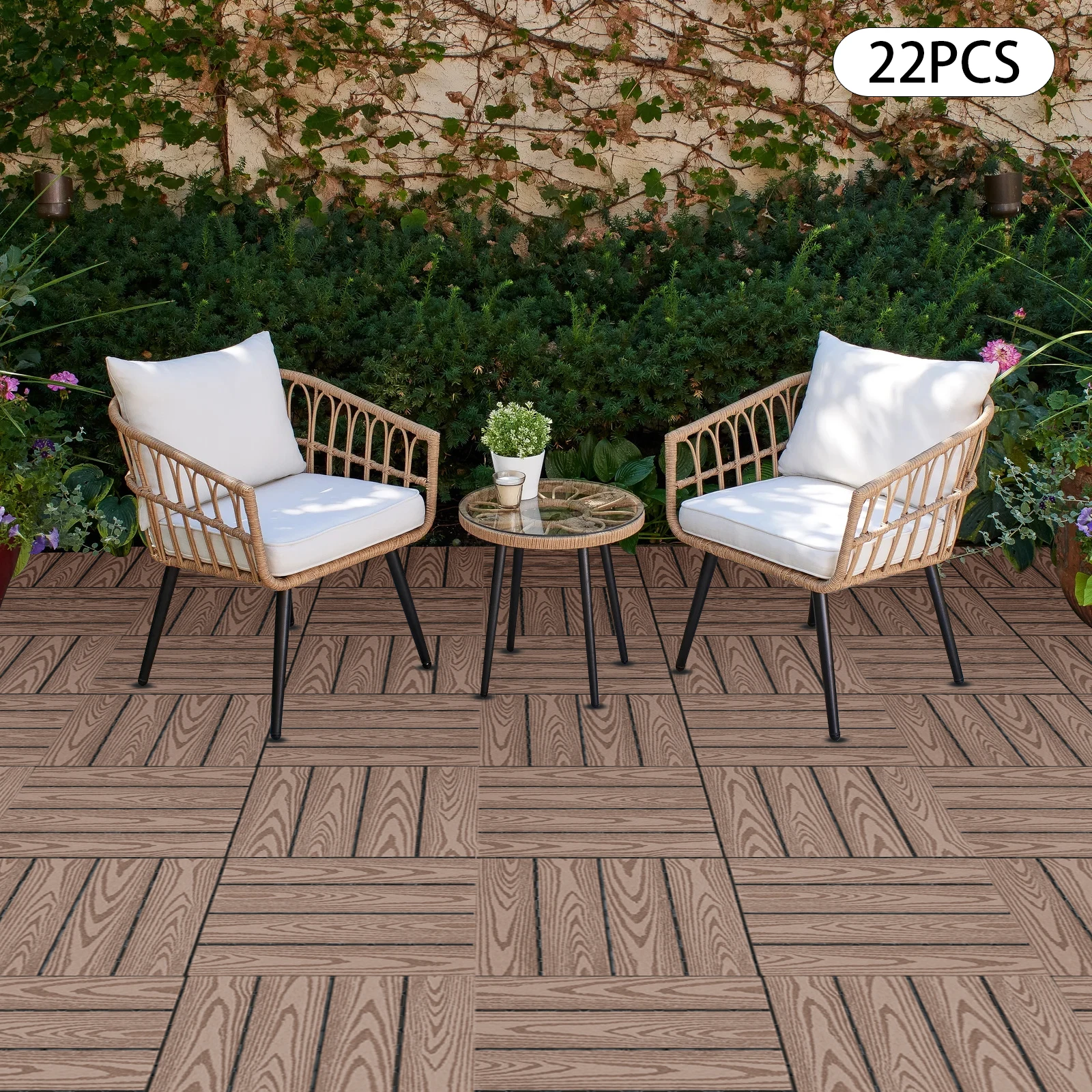 22-teiliges WPC Ineinandergreifendes Terrassenfliesen-Set, 30x30cm WPC Verbundplatten, Holz-Kunststoff-Bodenbelag für Garten, Terrasse, Balkon – Detail 4