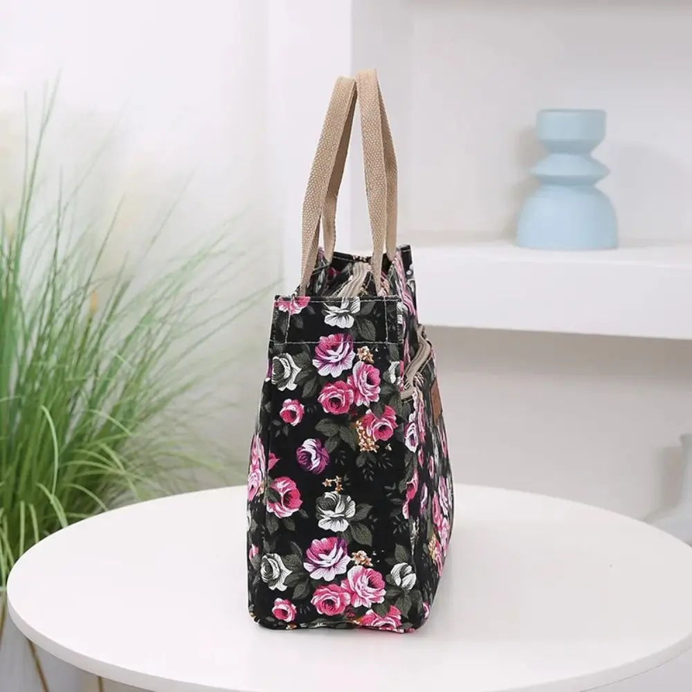 Neue modische Tragetasche mit Blumenmuster im Ethno-Stil, große Canvas-Lunch-Tasche, Picknick-Reisetasche, lässige Damen-Handtasche – Detail 2