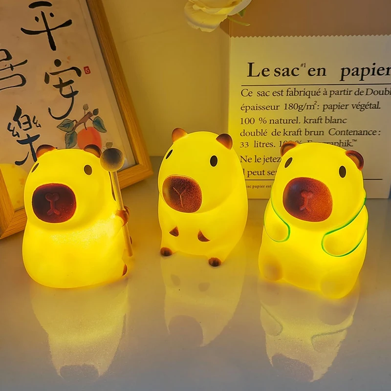 Cute Capybara Night Light Cartoon Silicone Sleep Night Lamp Children Room Office Desktop Decoration Lamp Animal Light