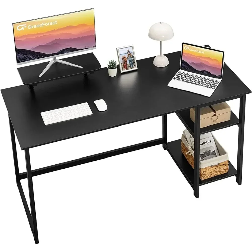 

Computer Home Office Desk With Monitor Stand and Storage Shelves on Left or Right Side Free Gaming Table Furniture