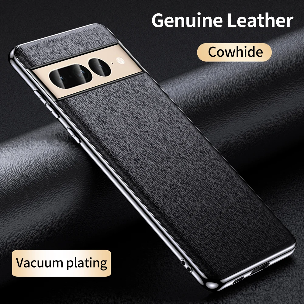 Luxury Genuine Cowhide Leather Plating Shockproof Phone Case - Full Protection Cover