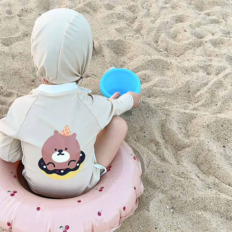 Kids swimsuits Korean Style New Children Girls Boys Swimsuit One Piece Long Sleeve Sunscreen Swimwear Infant Swimming Clothing