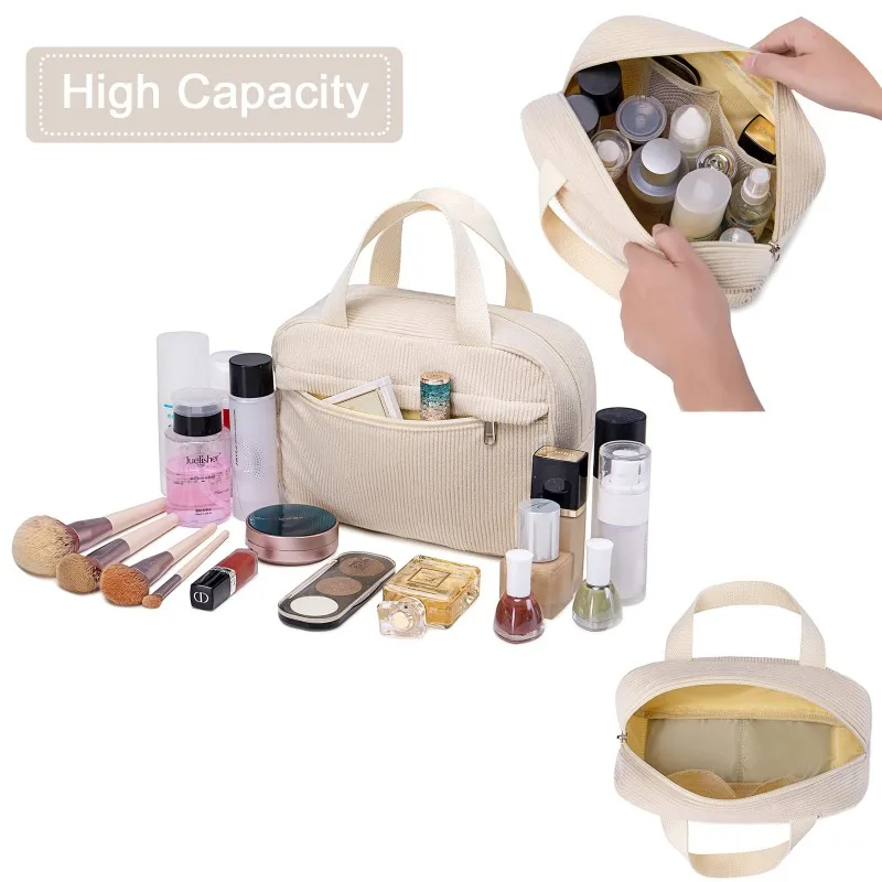 Personalized Embroidery Corduroy Fashion Make-up Bag Custom Name Multi Functional Portable Travel Storage Bag Leisure Handbag