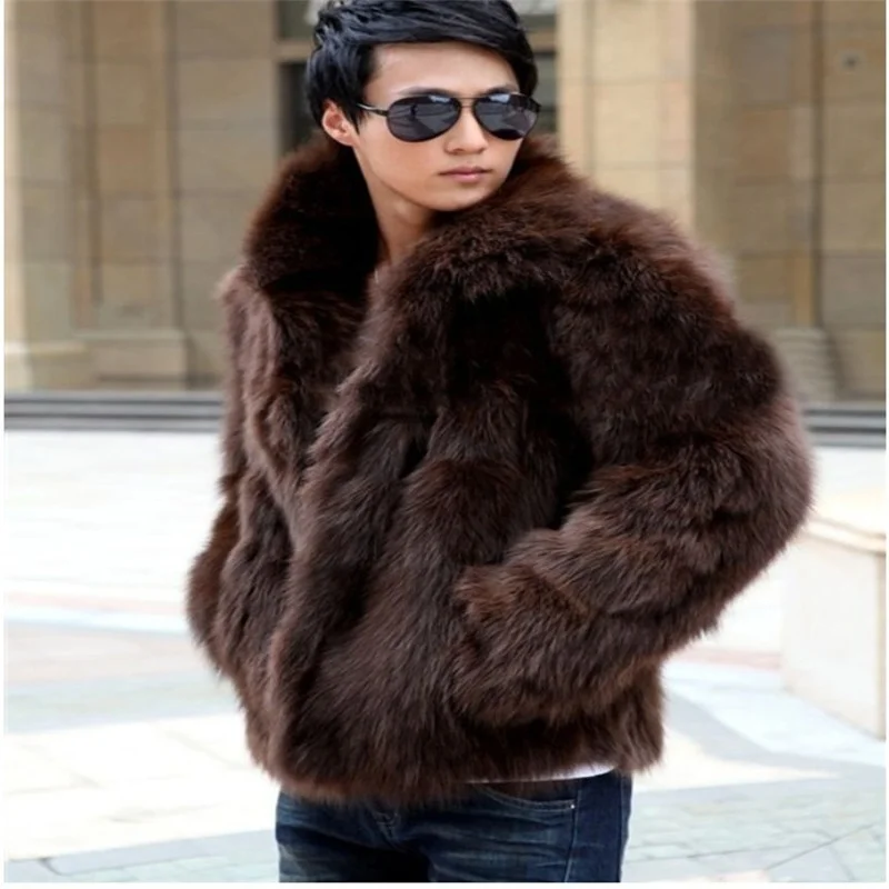 Autumn And Winter Men's Faux Fur Coat Korean Fashion Slim Clothing Brown Fluffy Warm Coat Casual Male Top Thermal Jacket LOOSE