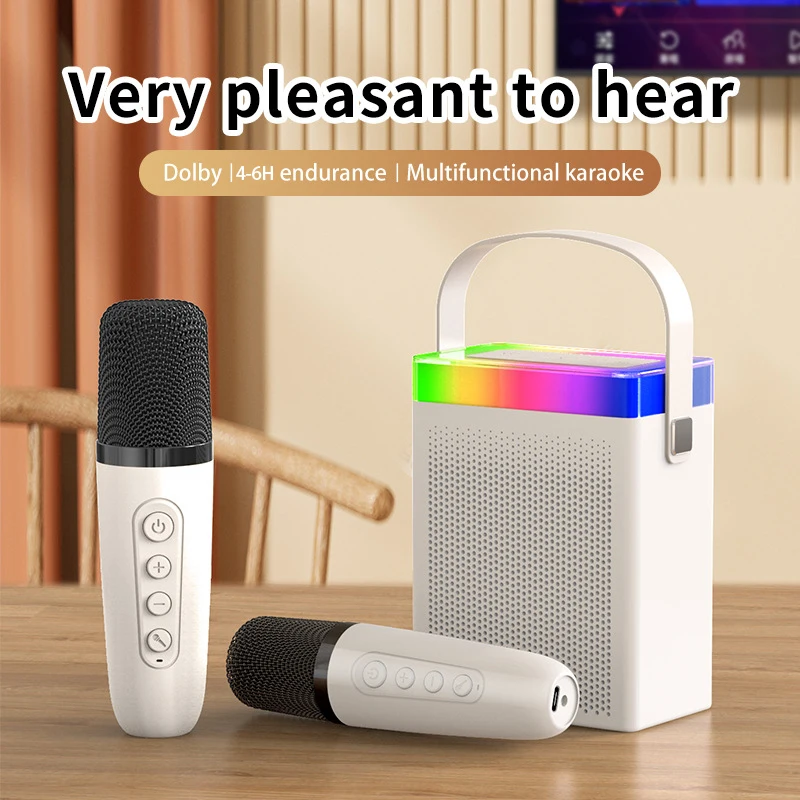 

Hot Mini Home Karaoke Machine Portable Bluetooth 5.3 PA Speaker System with 2 Wireless Microphones Home Family Singing for Kid