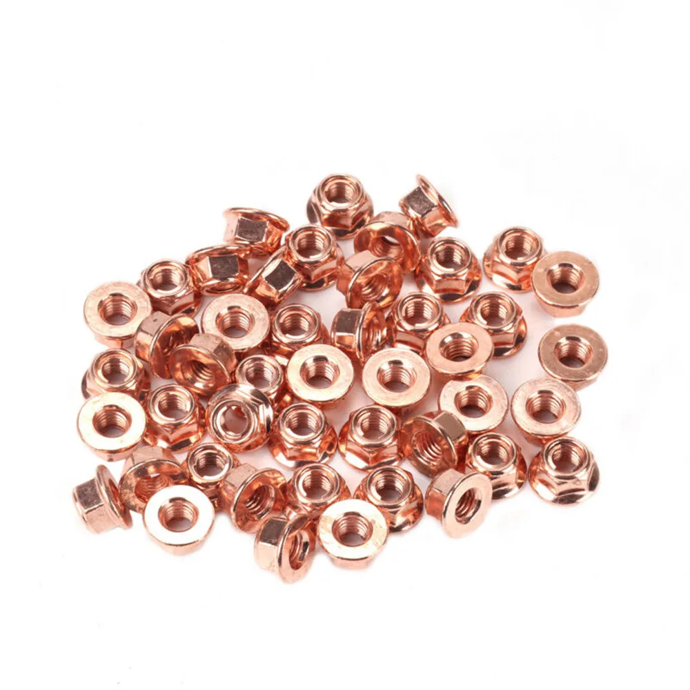 

50x M8 Copper-plated Flashed Exhaust Nuts SW 13 Manifold Stud Hex Nut 8mm Turbocharger Nut Car Fasteners Accessories
