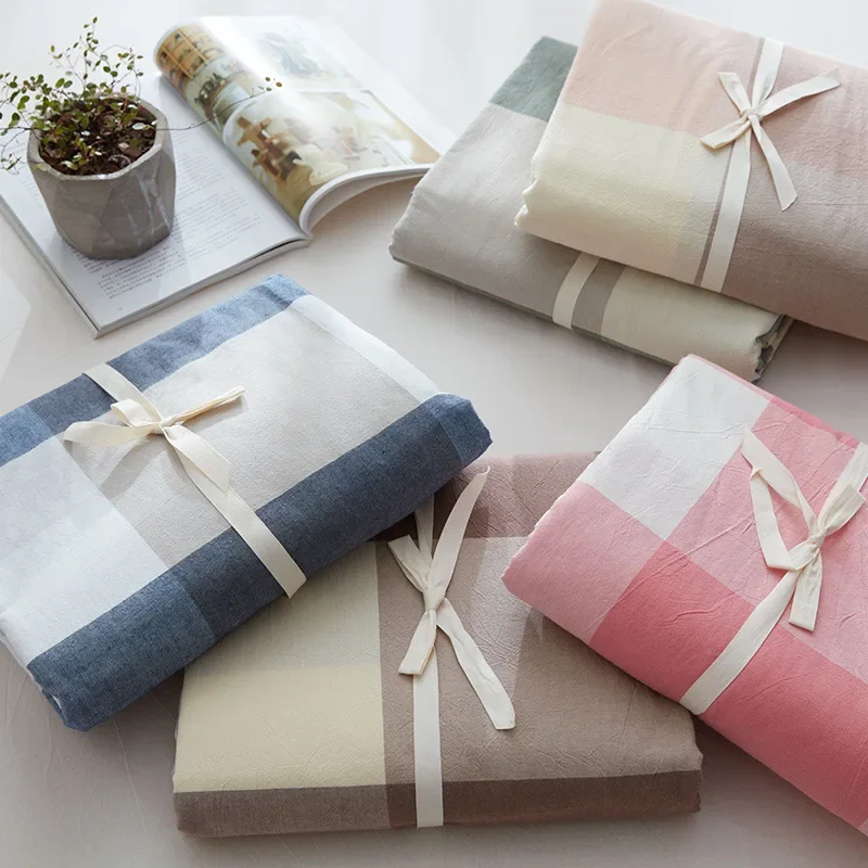 

Cotton Washed Cotton Bed Cotton Dormitory Bed Quilt Cover Bedding Plaid Quilt Cover Four Seasons Universal