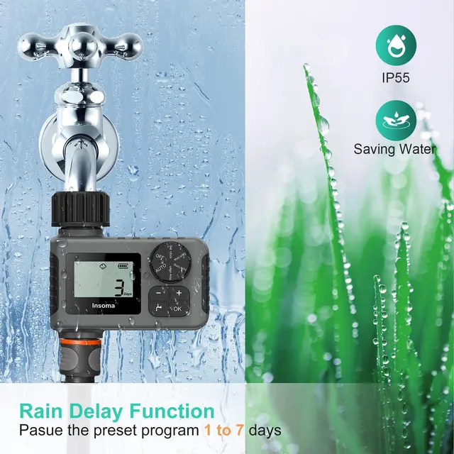 INSOMA Automatic Water Timer Intelligent Irrigation Watering System LCD Display IPX5 Sprinkler Timer Garden Programmer Equipment 5