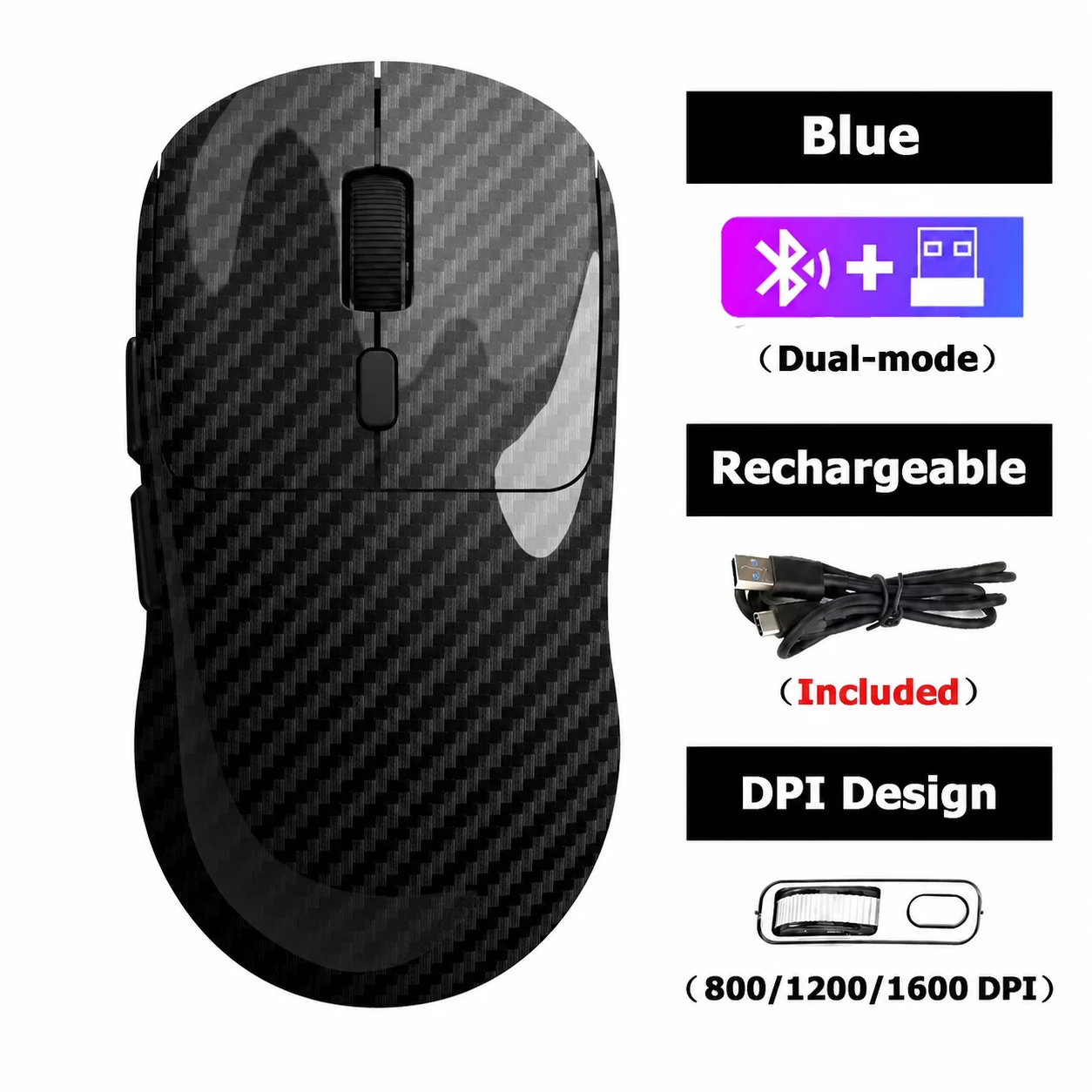 ตัวเลือกสินค้า เมาส์เกมไร้สาย 2.4GHz ชาร์จได้ 4 สี โหมดคู่ บลูทูธ