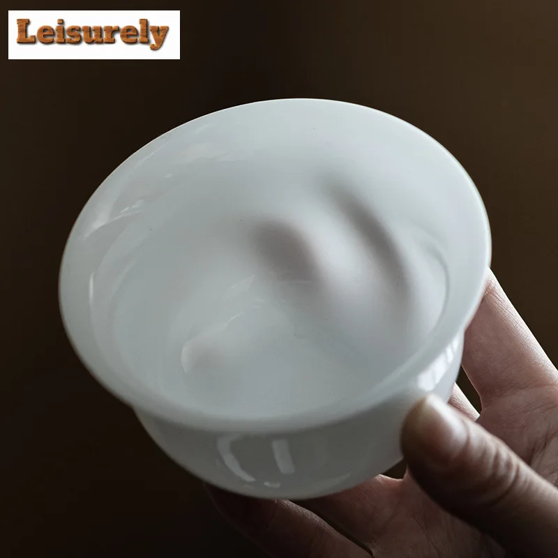 140ml Iced Jade Wihte Porcelain Gaiwan Luxury Brewing Tea Sancai Tea Tureen Household Making Cover Bowl for Ornaments