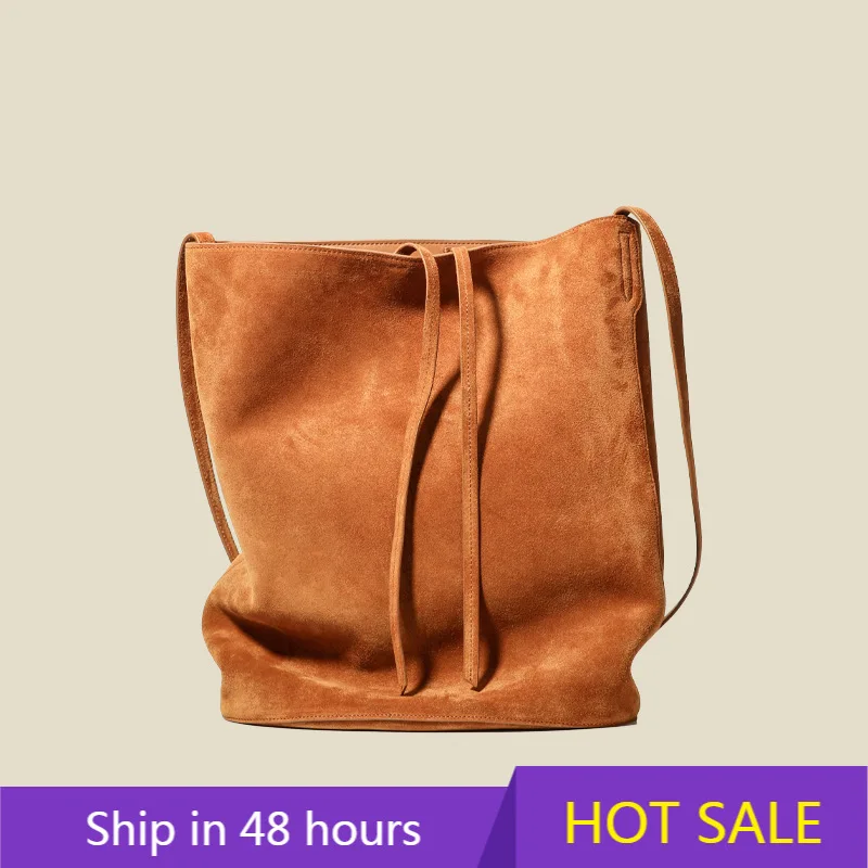 

2024 New Fashion Women Cowhide Leather Shoulder Messenger Cross Body Bucket Purses And Handbags Retro Vintage Lady Bags