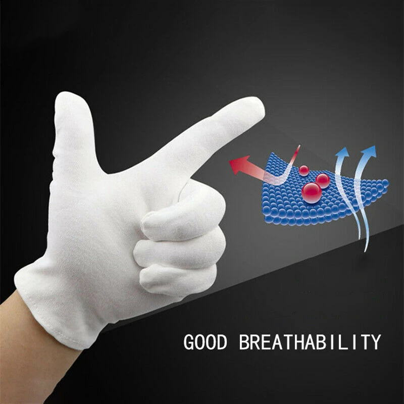 6Pairs White Cotton Gloves for Work Dry Hands Ceremonial Unisex