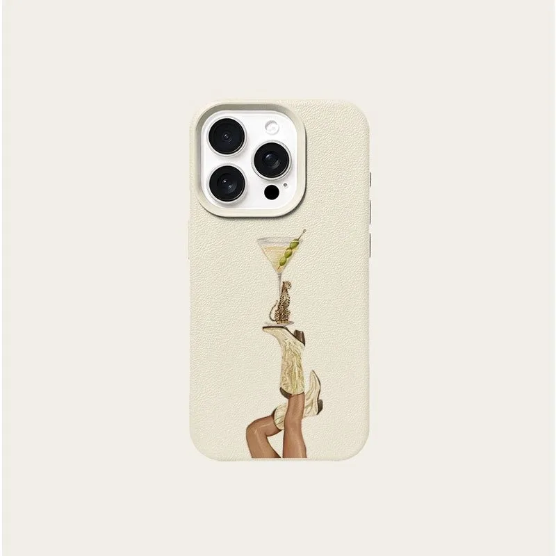 Martini Denim Boot Pattern Lychee Texture Soft Phone Case