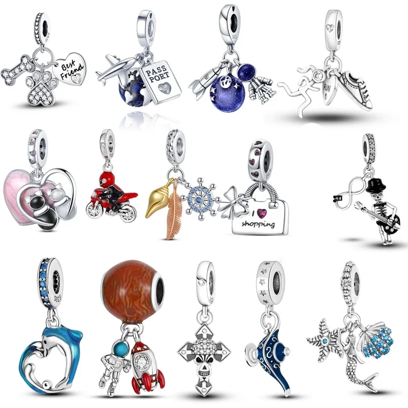 Airplane Astronaut Hot Air Balloon Charms Fit Original Pandora Bracelet 925 Sterling Silver Charm for Women DIY Fine Jewelry