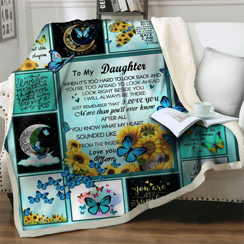 

Soft Flannel Plush Throw Blanket To My Daughter Letter Print Sunflower Blankets For Beds Sofa Quilt Positive Encourage Love Gift