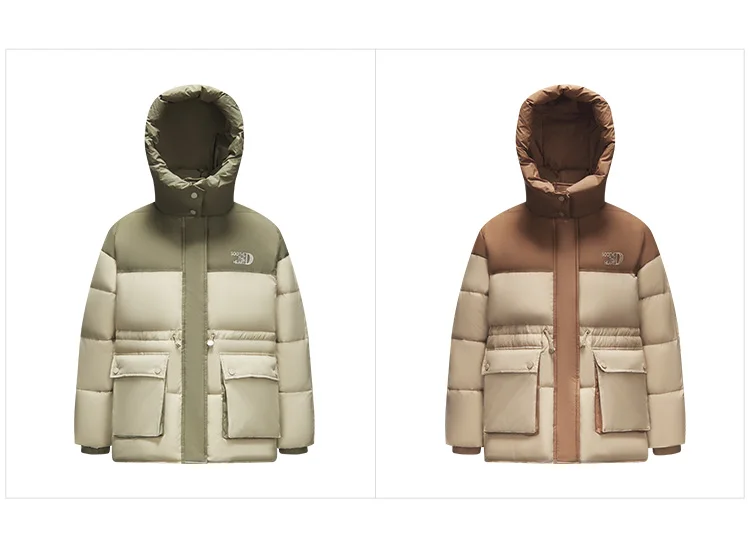 Semir Down Jacket Women Mid-Length Loose Waist-Adjusting Clothes Trendy Winter Contrasting Color Spliced Hooded Retro Style Coat
