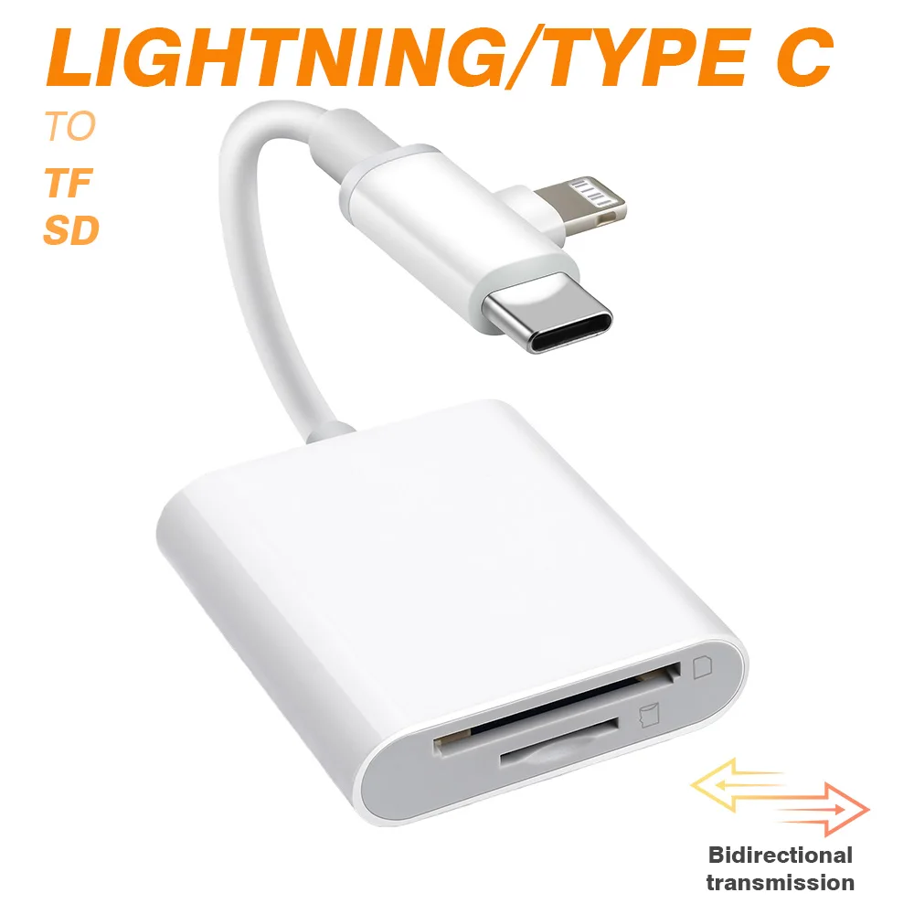 Universal Dual-Port SD Card Reader with Lightning and USB-C Connectivity