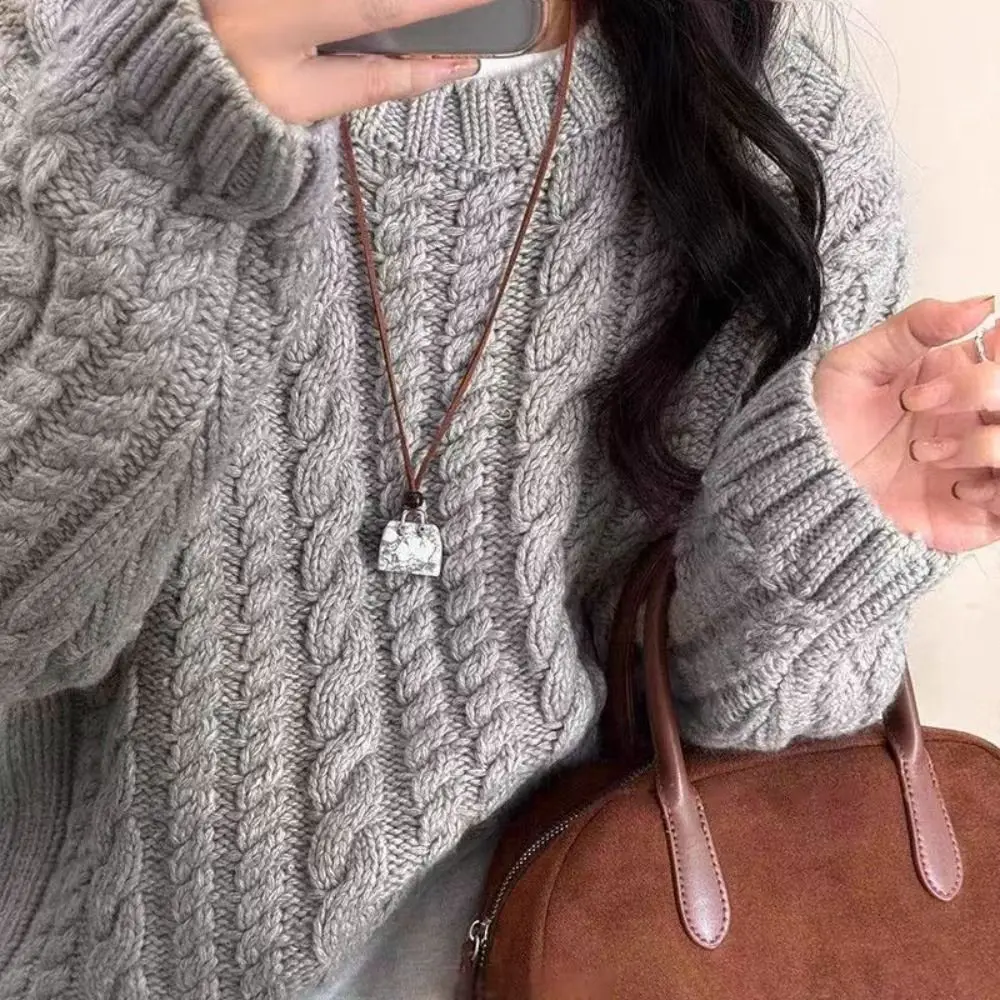 Brown Leather Alloy Bag Necklace for Women