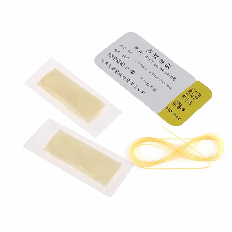 

1bag/1mter Absorbable Suture Thread Veterinary Protein Stainless Steel Needle Collagen Catgut Pig Cattle Cow Dog Rabbit Horse