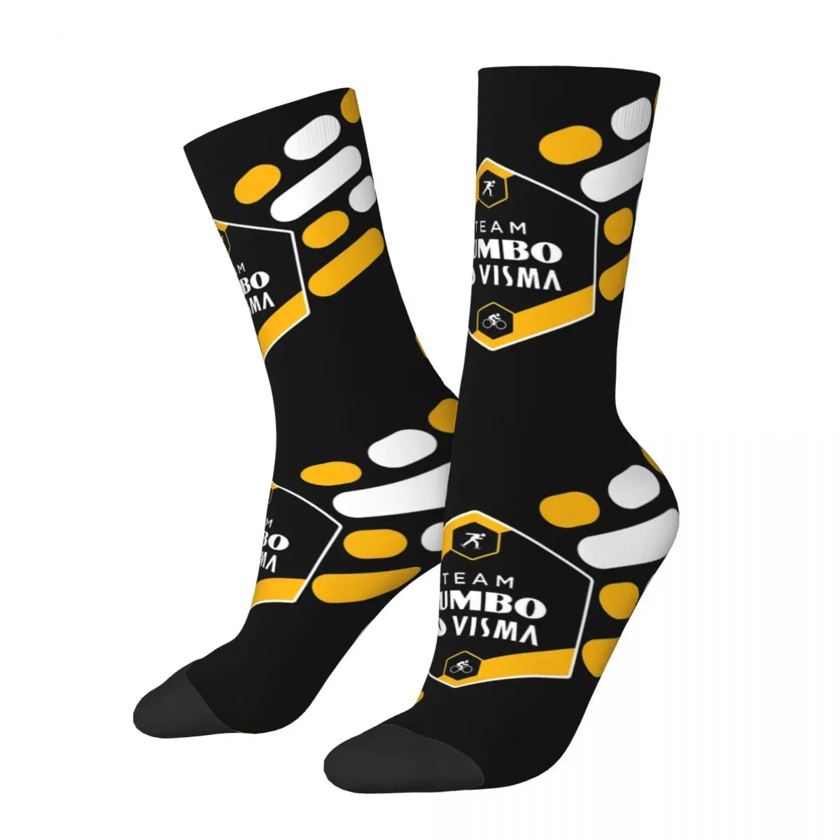 

Cool Team Jumbo Visma Pro Cycling Football Socks Uci World Tour Polyester Middle Tube Socks for Unisex Sweat Absorbing