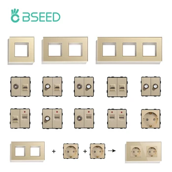 BSEED EU 유리 패널 및 PC CAT5 인터넷 USB 소켓, ST TV 기능 부품 전원 콘센트, 벽걸이 DIY 무료 조합