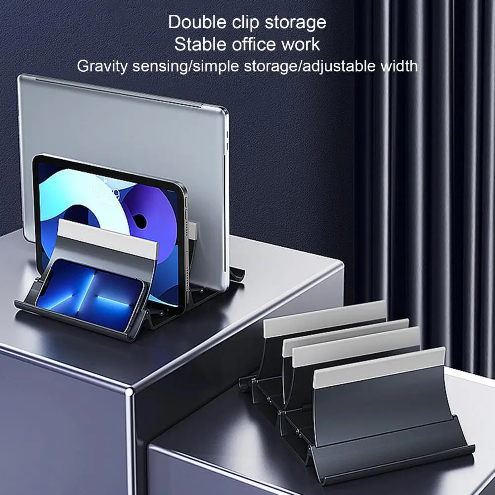 

Laptop Stand Universal Vertical Double Clip Non-slip Silicone Storage Notebook Desktop Gravity Holder Dock Station for Phone